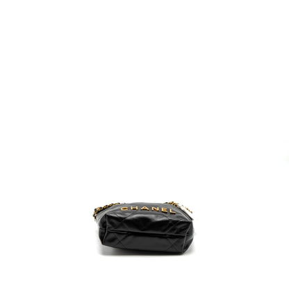 Chanel Mini 22 Bag Shiny Calfskin Black Brushed  (Microchip)