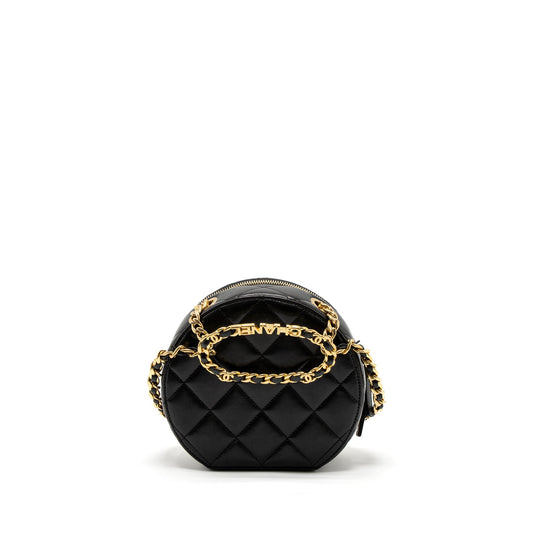 Chanel Round Vanity with Round Handle Crossbody Bag Lambskin Black  (Microchip)