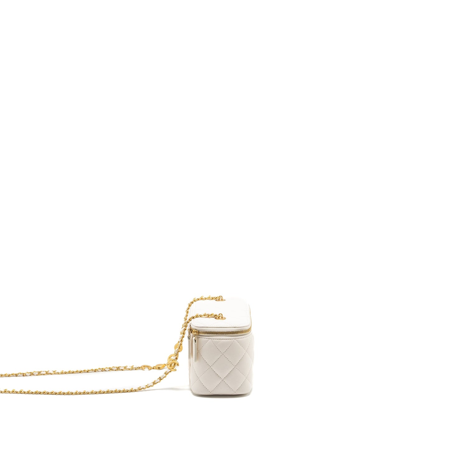 Chanel long vanity with Coco letter chain lambskin white  (microchip)