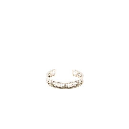 CHANEL CC Logo Cuff Bracelet Crystal Silver Tone