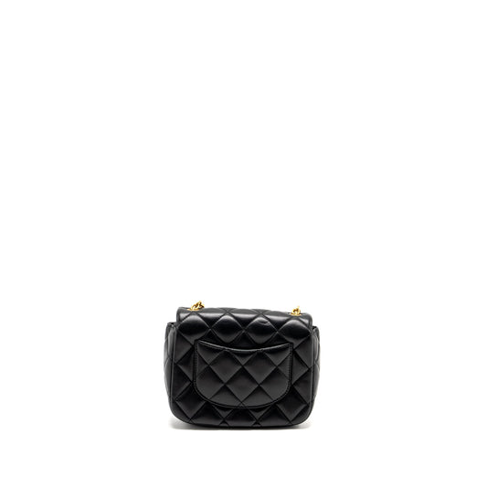 Chanel Quilted Flap Bag with Heart Charm Chain Lambskin Black  (Microchip)
