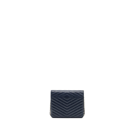 CHANEL Square Chevron Wallet On Chain Navy Caviar Navy