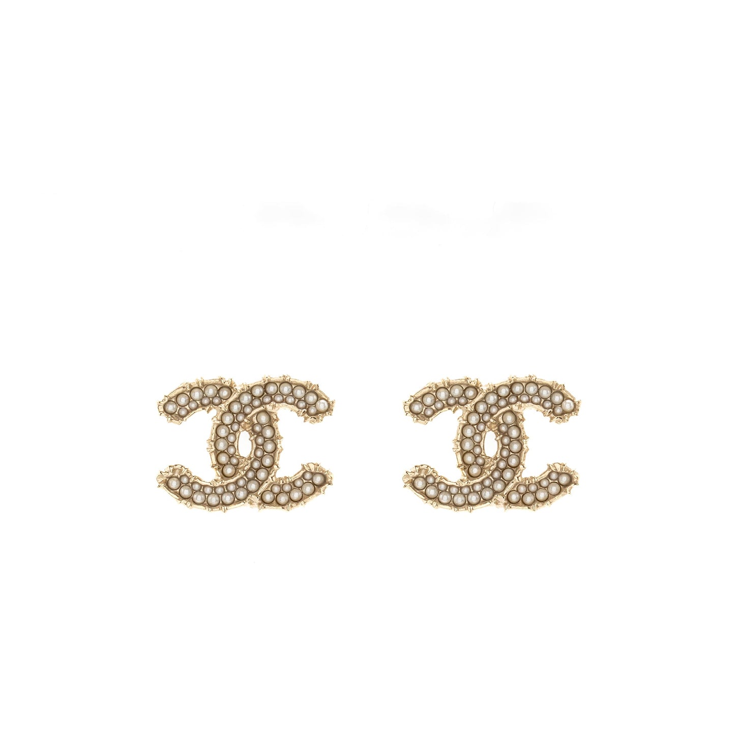 Chanel CC logo with mini pearl deco earrings light gold tone
