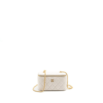 Chanel long vanity with Coco letter chain lambskin white  (microchip)