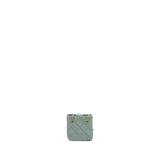 Chanel mini quilted chain bag lambskin light blue L