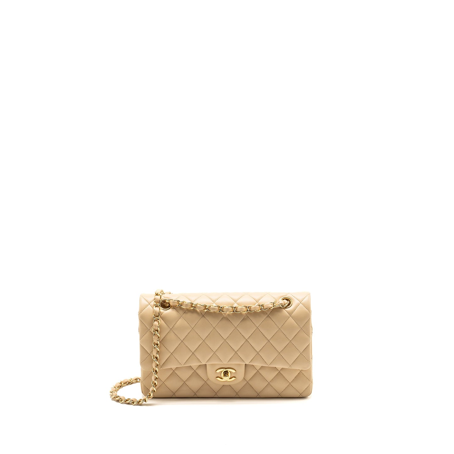 Chanel Medium Classic Double Flat Bag Lambskin Beige