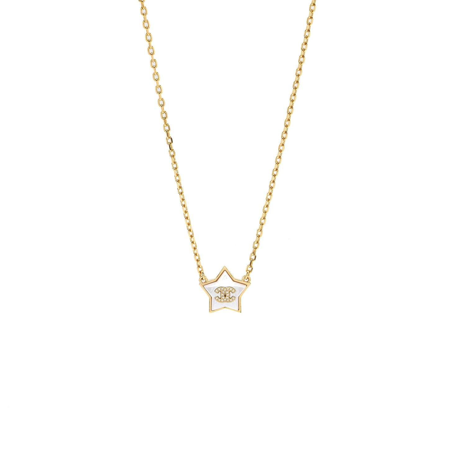 Chanel Star CC Logo Necklace Crystal/Gold Tone