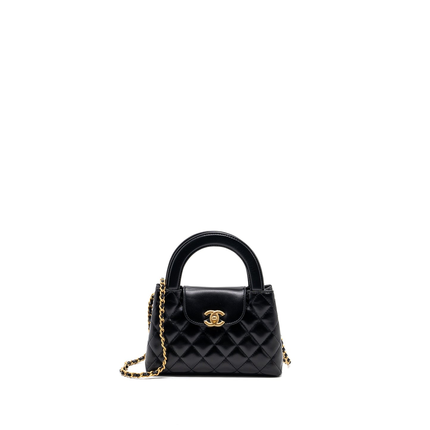 Chanel 23K mini kelly shopping tote bag Calfskin black  (microchip)