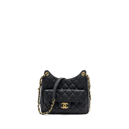 Chanel 23C Hobo Bag Grained Calfskin Black  (Microchip)
