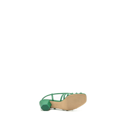 Chanel Size 37.5 22B CC Logo Sandals Lambskin Green