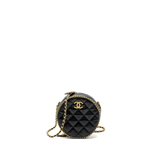 Chanel Round Vanity With Chain Lambskin Black  (microchip) no