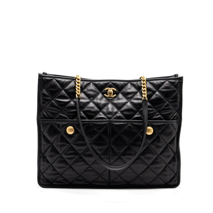 Chanel large tote bag Lambskin black brushed