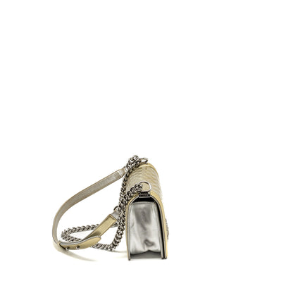 Chanel medium boy bag patent light gold / silver