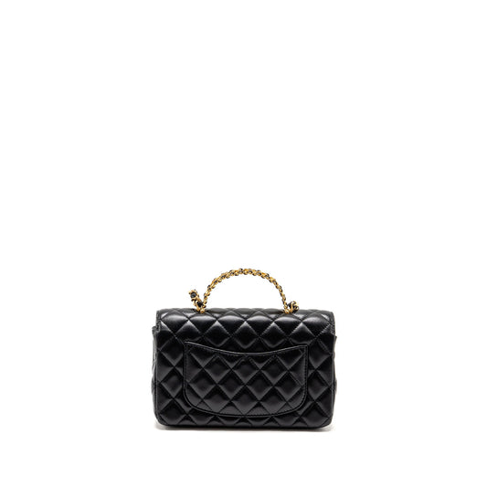 Chanel 24c Detail Top Handle Flap Bag Lambskin Black