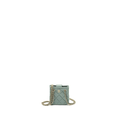 Chanel mini quilted chain bag lambskin light blue L