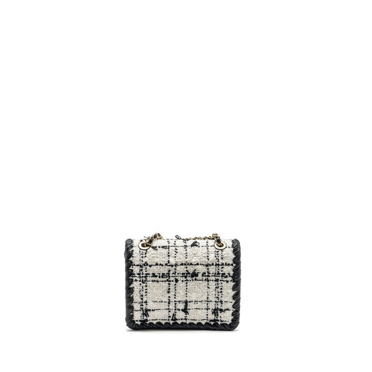 CHANEL Seasonal Mini Square Flap Bag Tweed White/Black L (Microchip)