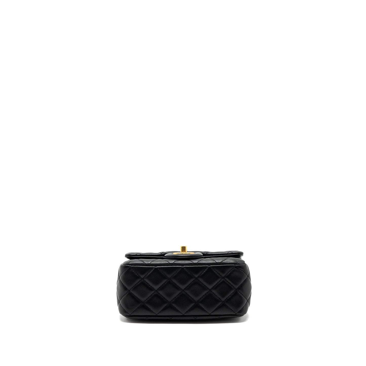 Chanel Pearl Crush Mini  Square Flap Bag Lambskin Black  (microchip)