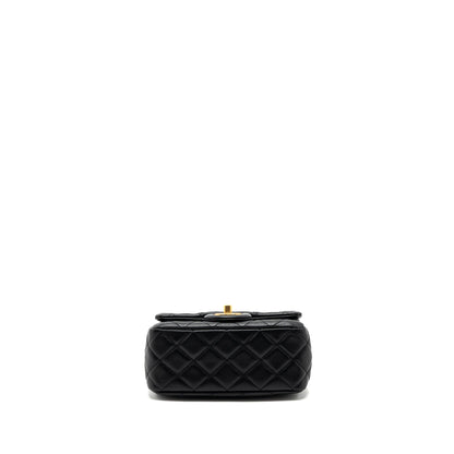 Chanel Pearl Crush Mini  Square Flap Bag Lambskin Black  (microchip)