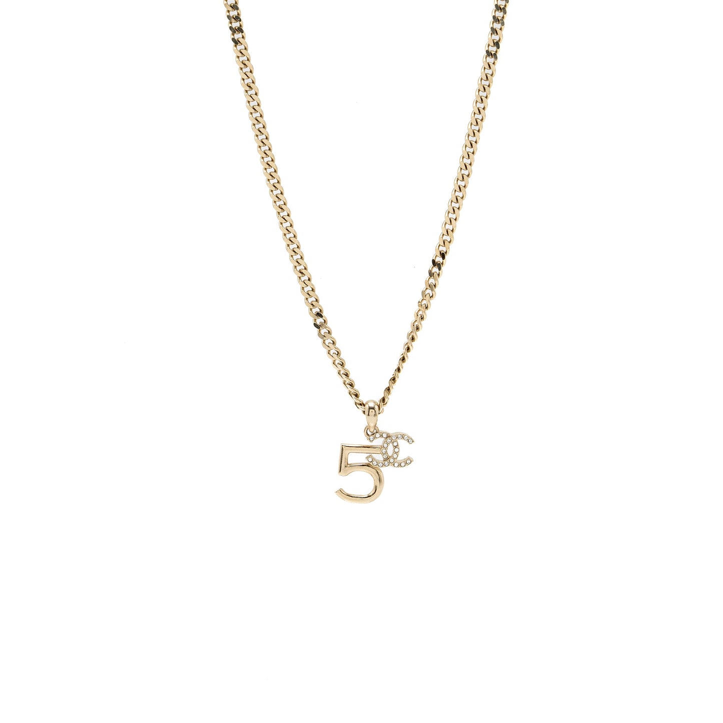 Chanel no5/cc logo necklace crystal Light Gold Tone