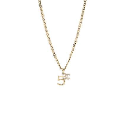 Chanel no5/cc logo necklace crystal Light Gold Tone