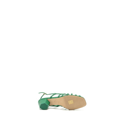 Chanel Size 37.5 22B CC Logo Sandals Lambskin Green