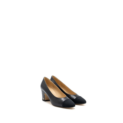 Chanel Size 36.5 Heels Leather/ Fabric Black