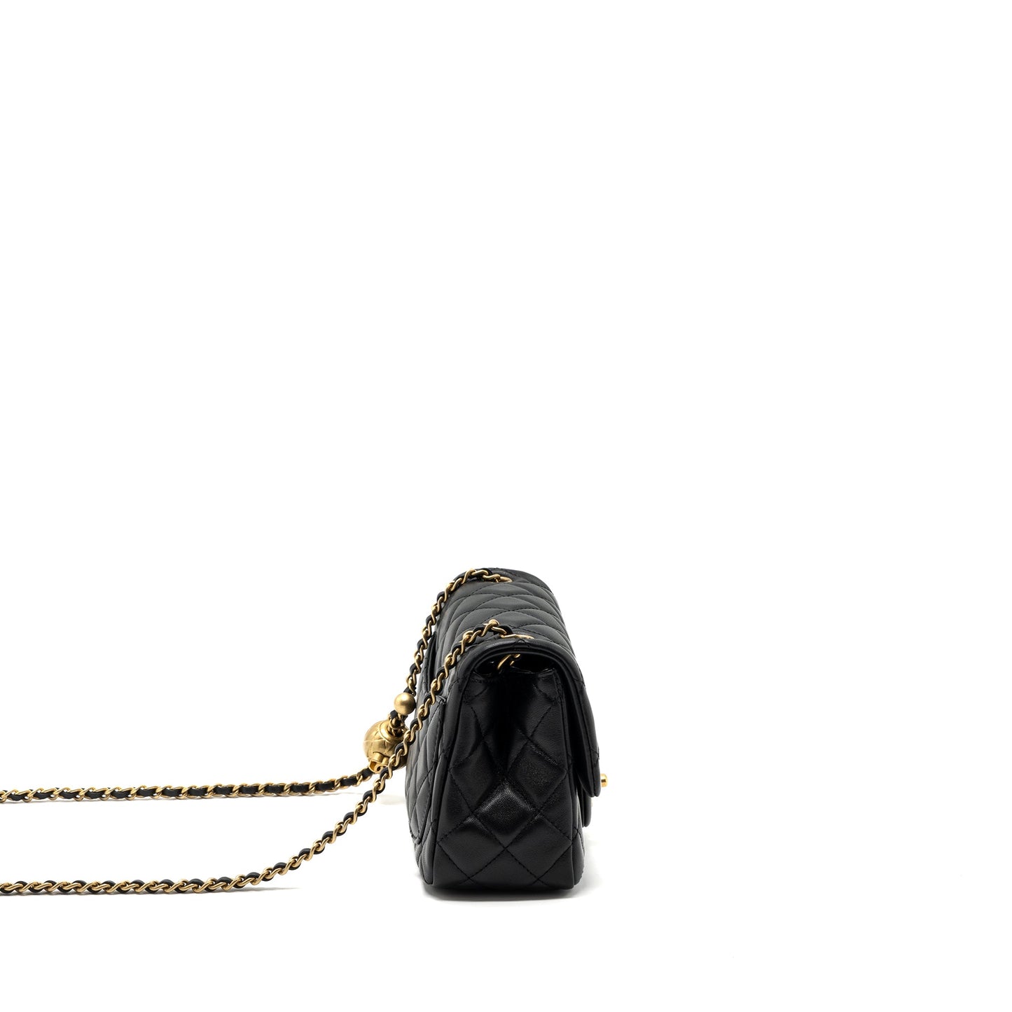 Chanel Pearl Crush Mini  Square Flap Bag Lambskin Black  (microchip)