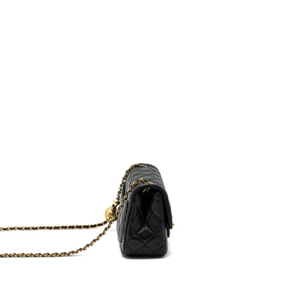 Chanel Pearl Crush Mini  Square Flap Bag Lambskin Black  (microchip)