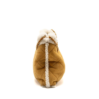 Chanel Medium 22 bag Quilted Shearling Suede Camel  (microchip)