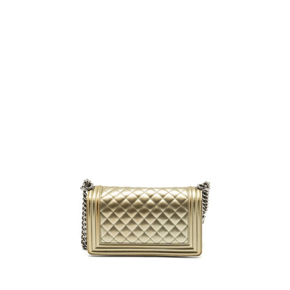 Chanel medium boy bag patent light gold / silver