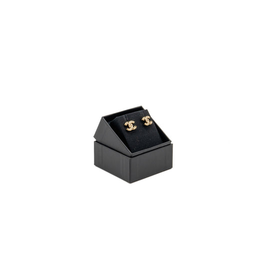 Chanel CC Logo Earrings Crystal Gold Tone