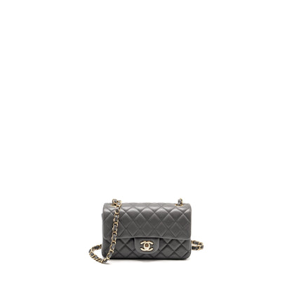 Chanel Mini Rectangular Flap Bag Lambskin Grey L (microchip)