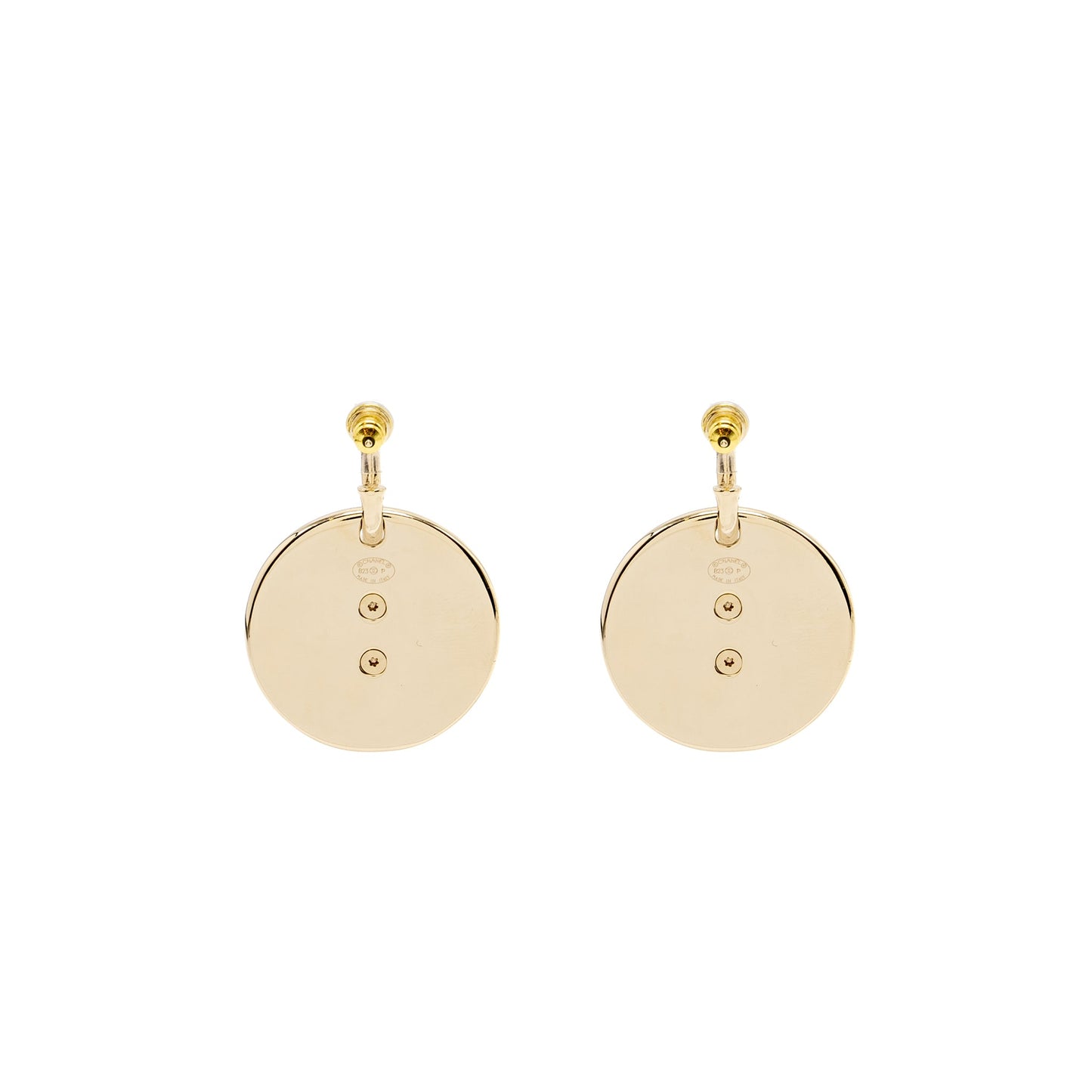 Chanel giant round and cc logo drop earrings light gold tone