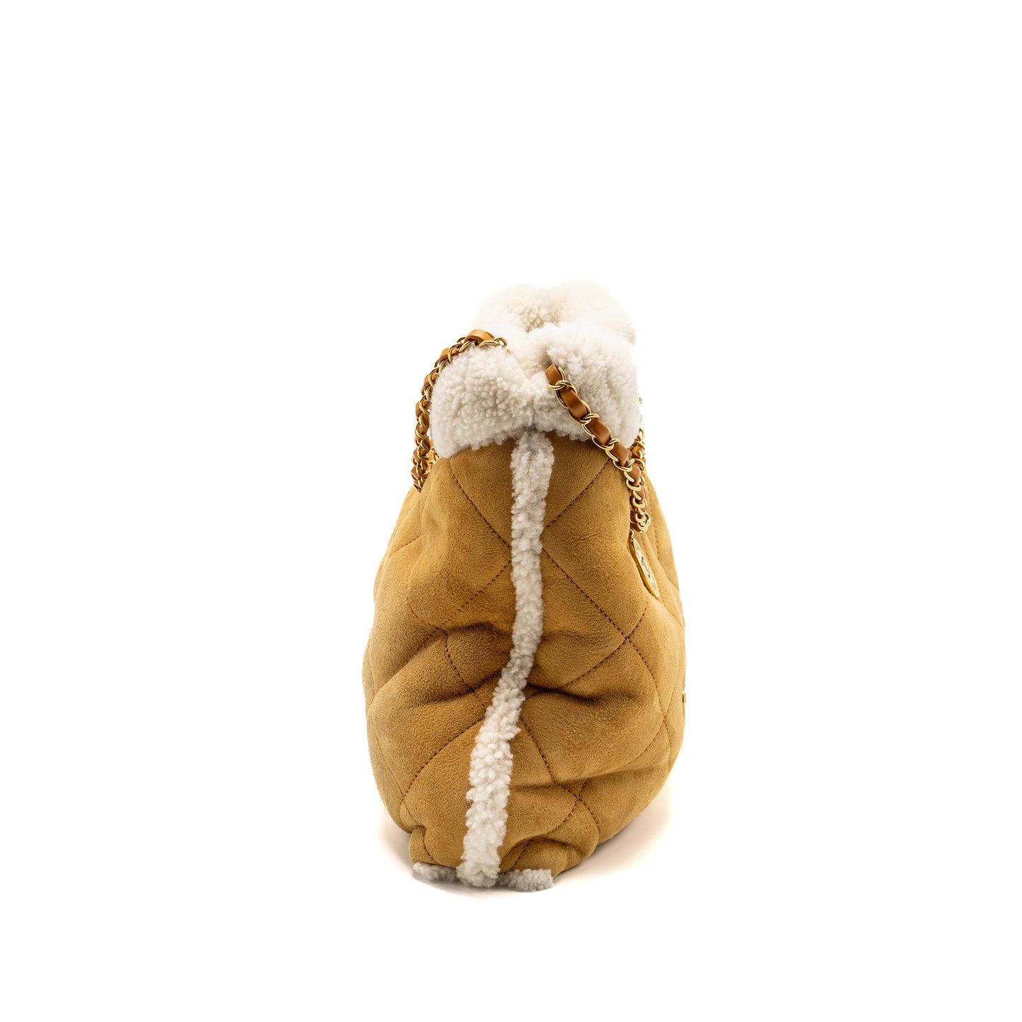 Chanel Medium 22 bag Quilted Shearling Suede Camel  (microchip)
