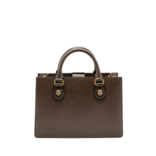 Gucci top handle tote bag calfskin dark brown