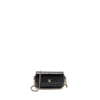 Chanel 22A Phone Case/Mini Wallet on Chain Lambskin Black L (Microchip)