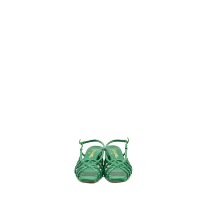 Chanel Size 37.5 22B CC Logo Sandals Lambskin Green