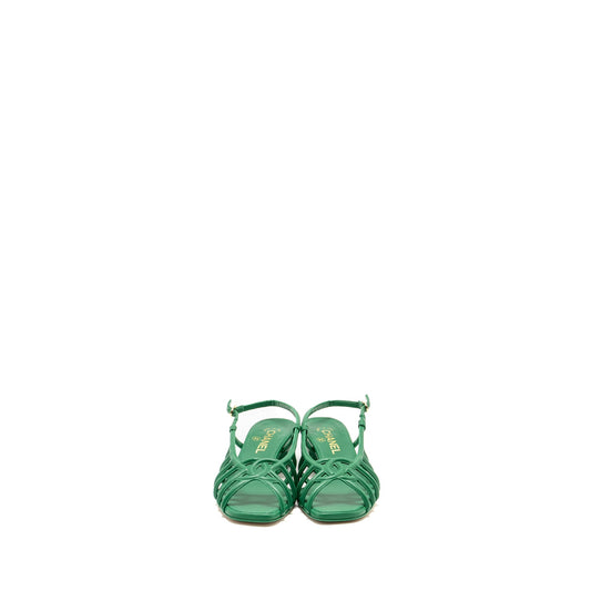 Chanel Size 37.5 22B CC Logo Sandals Lambskin Green