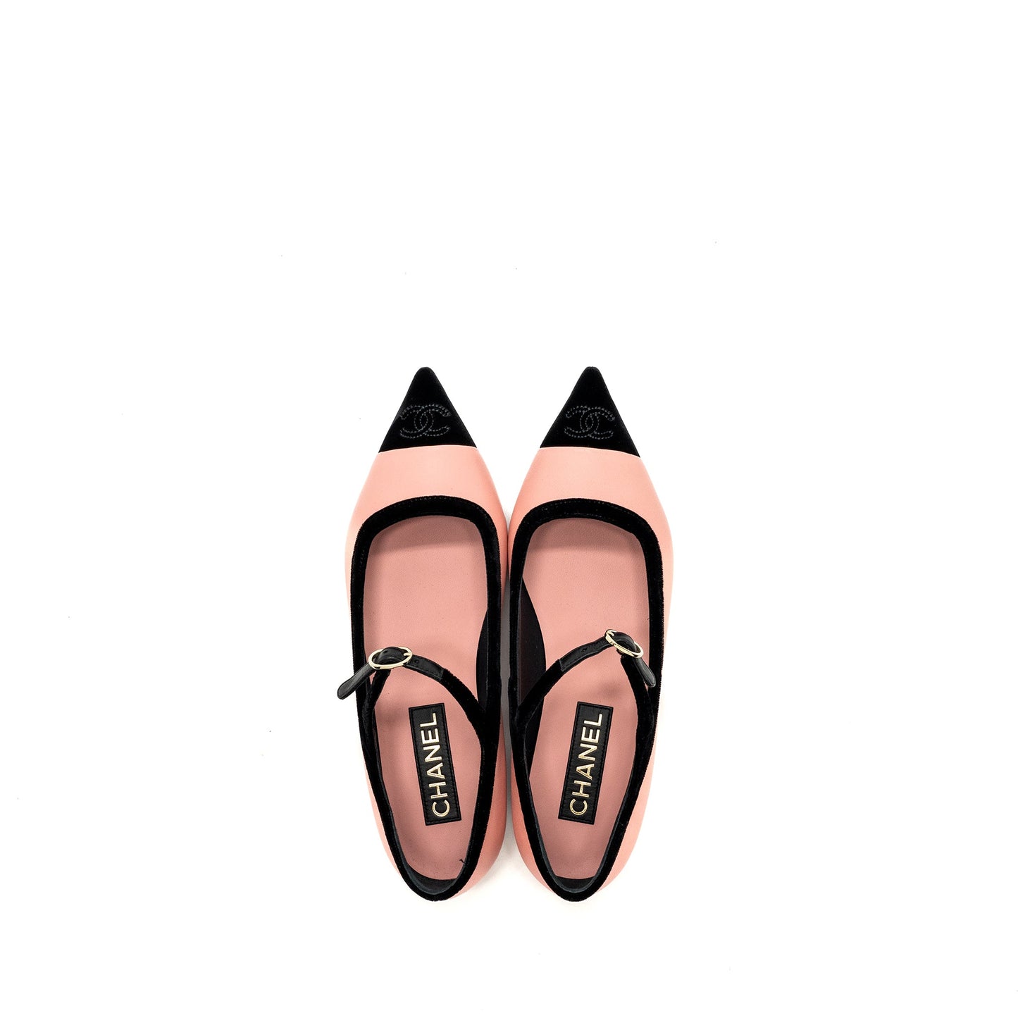 Chanel size 39.5 22K mery janes shoes lambskin / velvet pink / black L