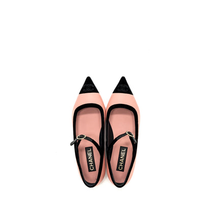 Chanel size 39.5 22K mery janes shoes lambskin / velvet pink / black L