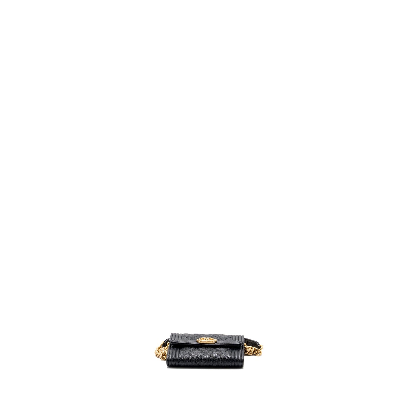 Chanel boy card holder with chain caviar black