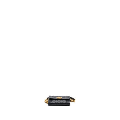 Chanel boy card holder with chain caviar black