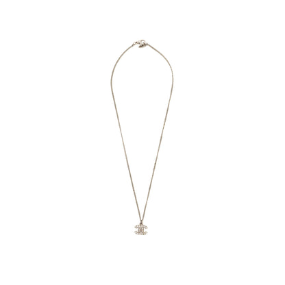 Chanel small model cc logo crystal necklace silver tone