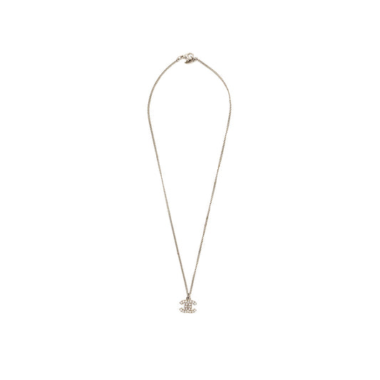 Chanel small model cc logo crystal necklace silver tone