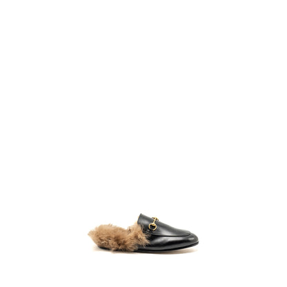 Gucci Size 37 Horsebit Princetown Fur Slipper Leather Black