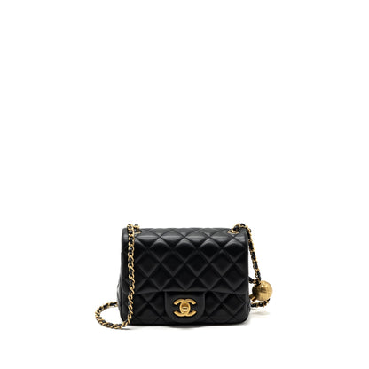 Chanel Pearl Crush Mini  Square Flap Bag Lambskin Black  (microchip)