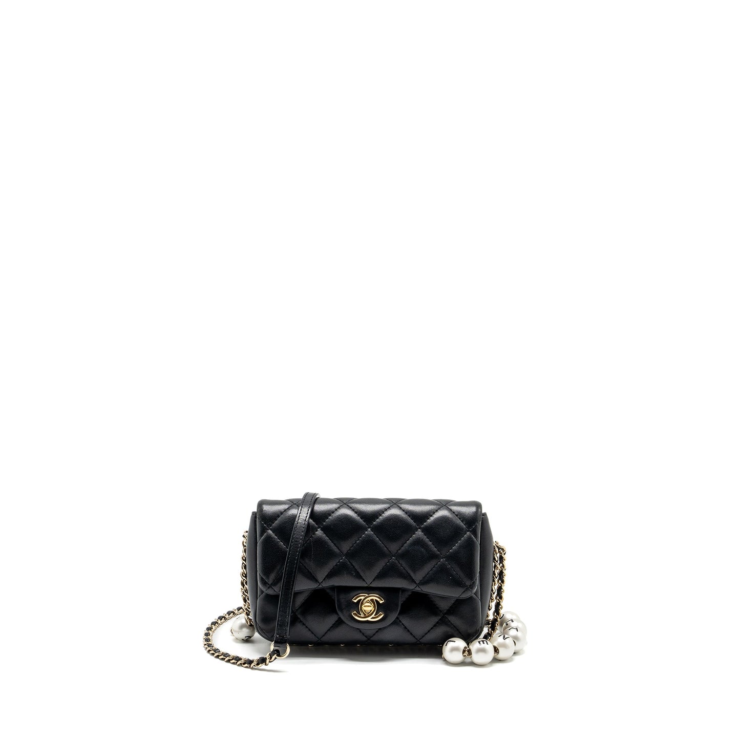 Chanel Pearl Chain Quilted Flap Bag Lambskin Black