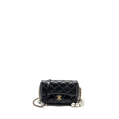 Chanel Pearl Chain Quilted Flap Bag Lambskin Black