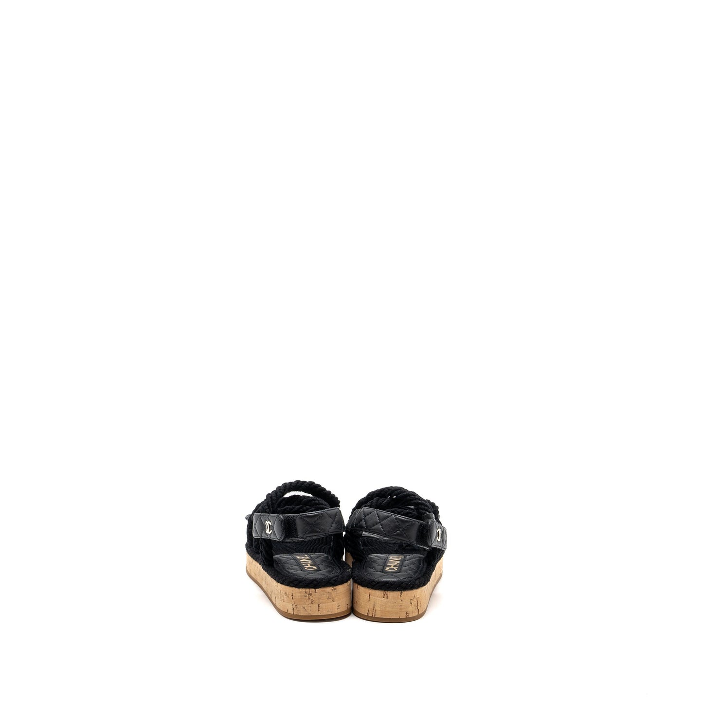 Chanel 21s Size 35 Quilted Letter Sandals Black