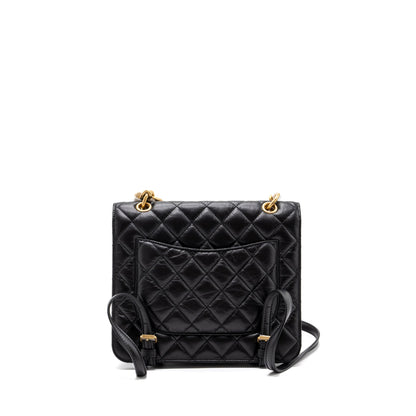 Chanel 23S flap backpack calfskin black brushed  (microchip)